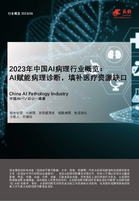 2023年中国AI病理行业概览： AI赋能病理诊断，填补医疗资源缺口