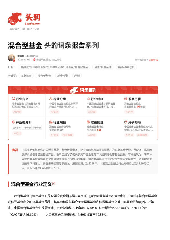 混合型基金 头豹词条报告系列