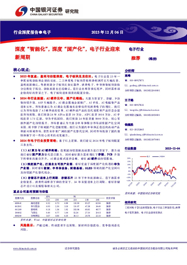 电子行业深度报告：“智能化”，深度“国产化”，电子行业迎来新周期