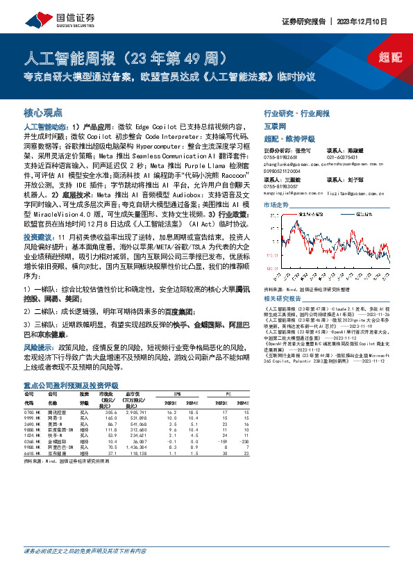 人工智能周报（23年第49周）：夸克自研大模型通过备案，欧盟官员达成《人工智能法案》临时协议
