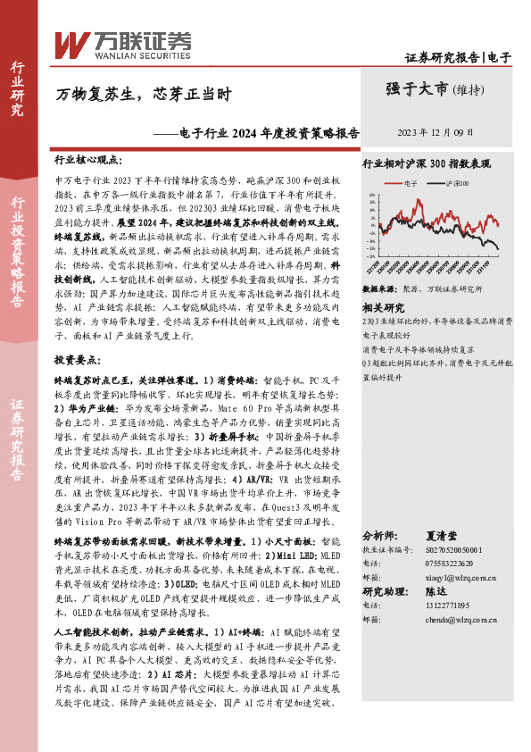 电子行业2024年度投资策略报告：万物复苏生，芯芽正当时