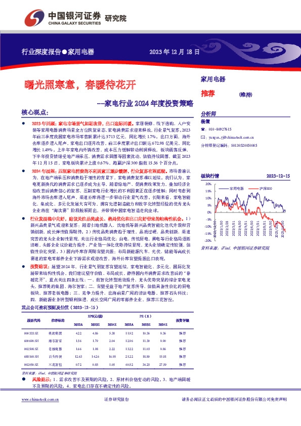 家电行业2024年度投资策略：曙光照寒意，春暖待花开