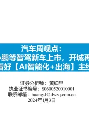 汽车周观点：问界/小鹏等智驾新车上市，开城再提速，看好【AI智能化+出海】主线