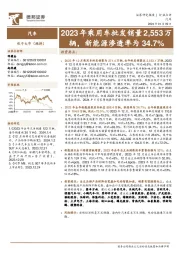 汽车:2023年乘用车批发销量2,553万辆,新能源渗透率为34.7%