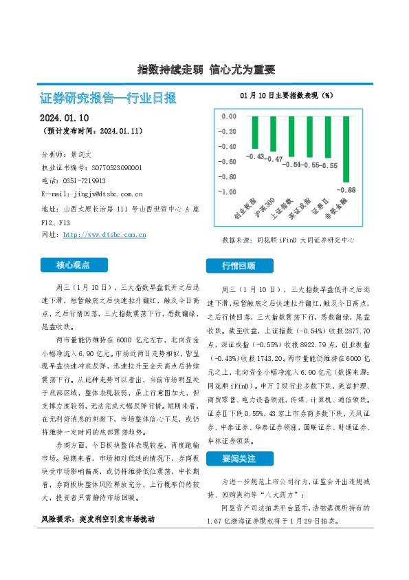 非银金融行业日报：指数持续走弱 信心尤为重要