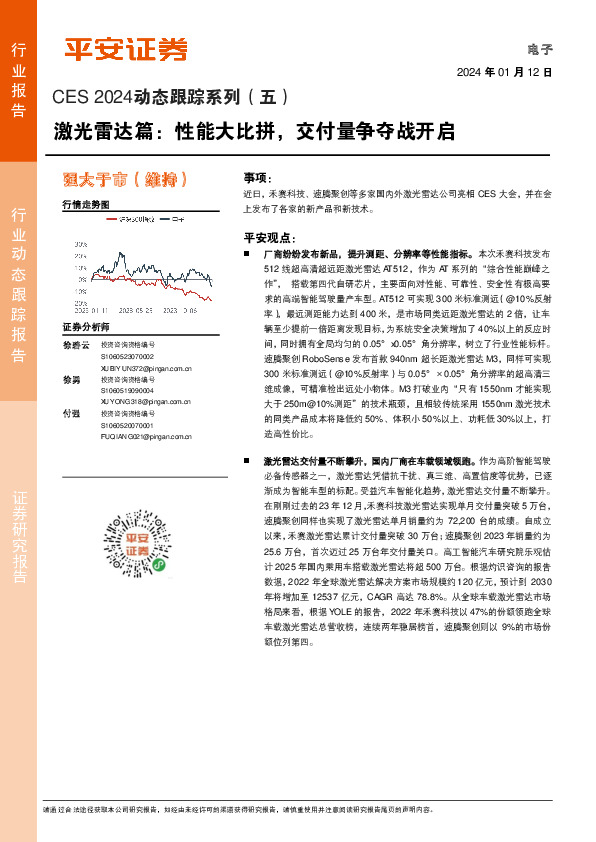 电子CES 2024动态跟踪系列（五）：激光雷达篇：性能大比拼，交付量争夺战开启