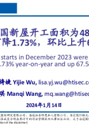 能源:2023年12月中国新屋开工面积为4898万平方米,同比下降1.73%,环比上升67.57%