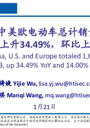 汽车：2023年12月中美欧电动车总计销量为1615279辆，同比上升34.49%，环比上升14.00%