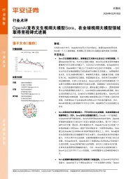 计算机行业点评：OpenAI发布文生视频大模型Sora，在全球视频大模型领域取得里程碑式进展