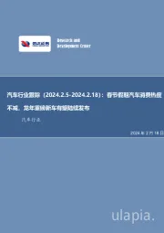 汽车行业跟踪:春节假期汽车消费热度不减,龙年重磅新车有望陆续发布