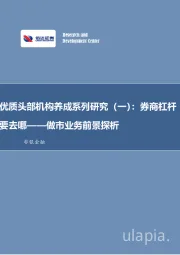 非银金融：优质头部机构养成系列研究（一）：券商杠杆要去哪——做市业务前景探析