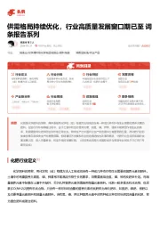 供需格局持续优化，行业高质量发展窗口期已至 词条报告系列