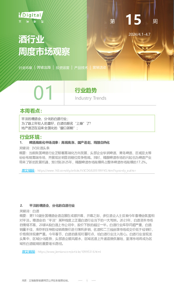 酒行业周度市场观察第15周