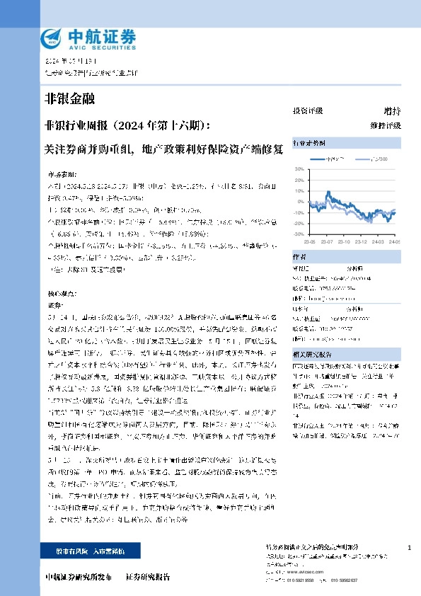 非银行业周报（2024年第十六期）：关注券商并购重组，地产政策利好保险资产端修复