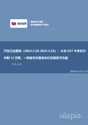 汽车行业跟踪：小米SU7今年交付冲刺12万辆，一季度华为智选车已实现扭亏为盈