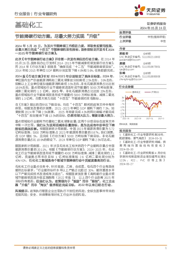 基础化工行业专题研究：节能降碳行动方案，尽最大努力实现“升级”