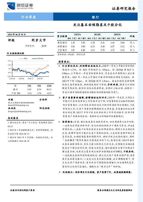 银行行业深度：关注基本面预期差及个股分化