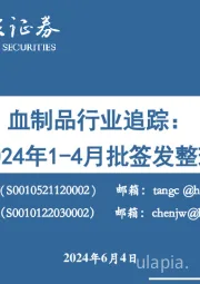 血制品行业追踪：2024年1-4月批签发整理