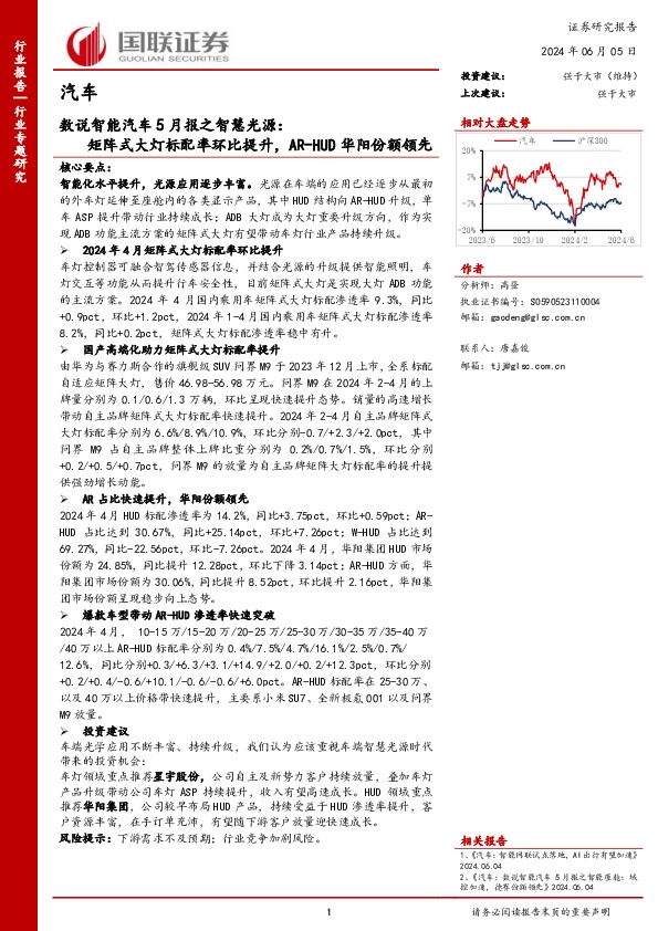 数说智能汽车5月报之智慧光源：矩阵式大灯标配率环比提升，AR-HUD华阳份额领先