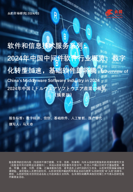 软件和信息技术服务系列：2024年中国中间件软件行业概览：数字化转型加速，基础软件即将腾飞（摘要版）