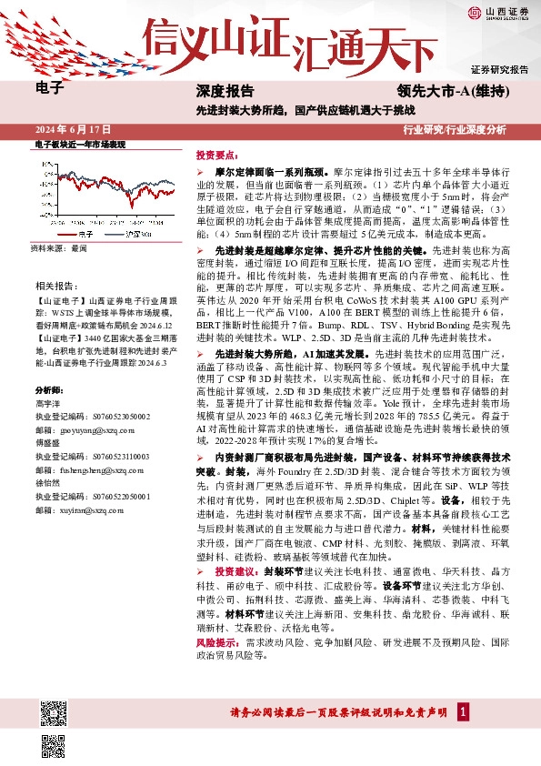 电子深度报告：先进封装大势所趋，国产供应链机遇大于挑战