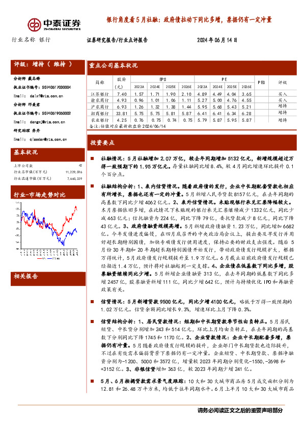银行角度看5月社融：政府债拉动下同比多增，票据仍有一定冲量