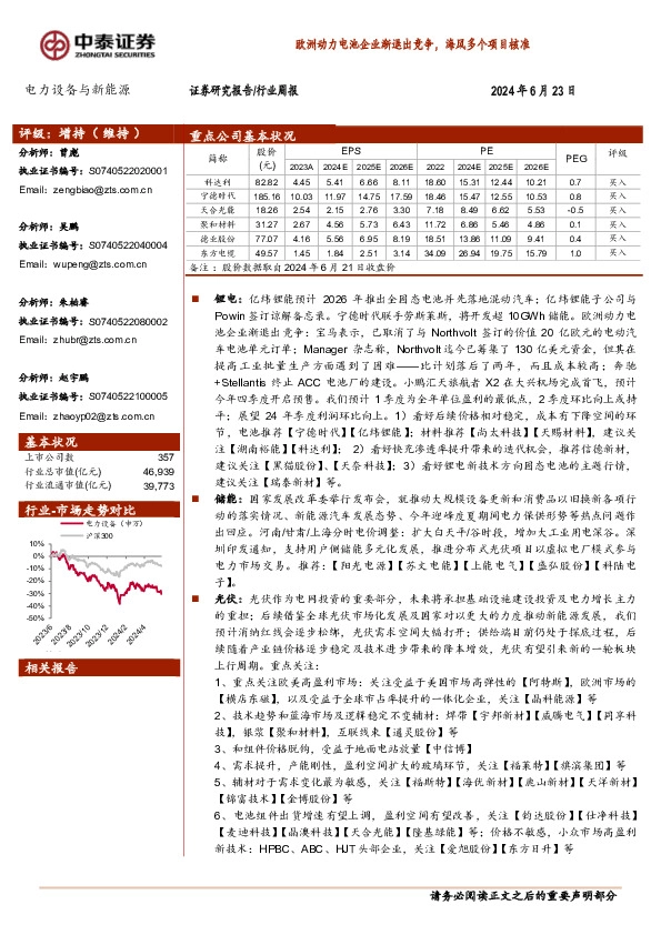电力设备与新能源行业周报：欧洲动力电池企业渐退出竞争，海风多个项目核准