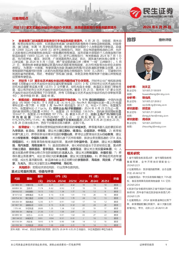 社服周观点：开封137家文艺类校外培训机构获办学资质，港澳进境居民行李免税额度提升