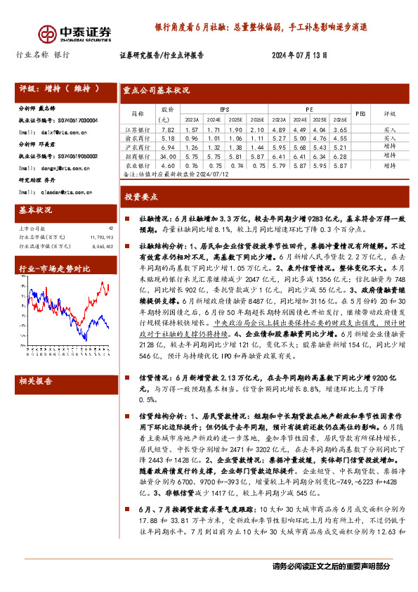 银行角度看6月社融：总量整体偏弱，手工补息影响逐步消退