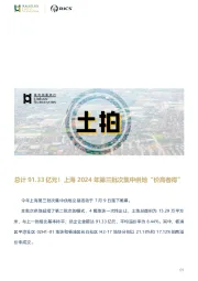 房地产行业：总计91.33亿元！上海2024年第三批次集中供地“价高者得”