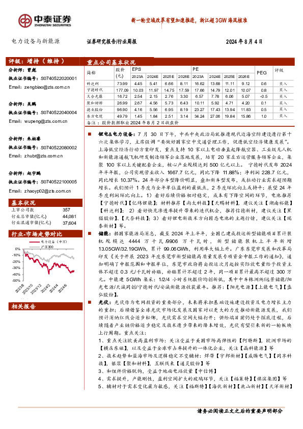 电力设备与新能源行业周报：新一轮空域改革有望加速推进，浙江超3GW海风核准