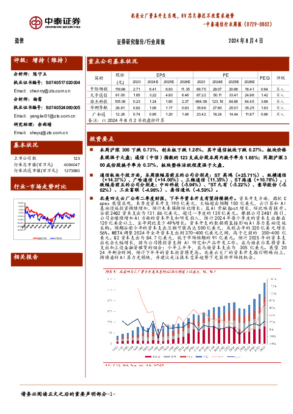 通信行业周报：北美云厂资本开支乐观，NV芯片推迟不改需求趋势