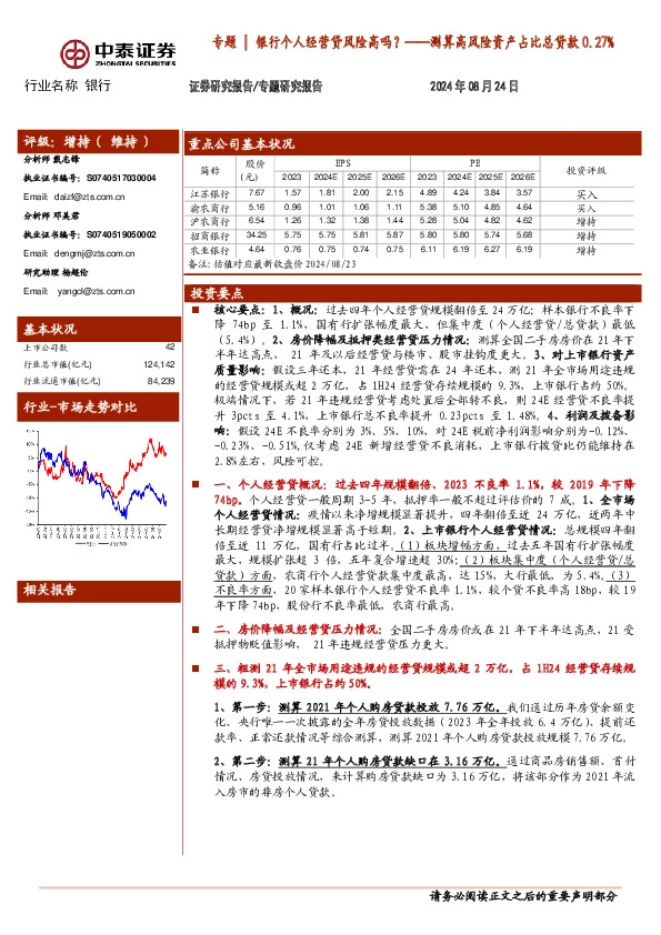 银行专题|银行个人经营贷风险高吗？——测算高风险资产占比总贷款0.27%