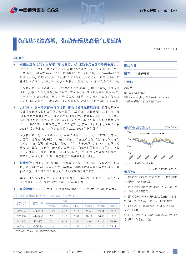 通信行业行业点评报告：英伟达业绩高增，带动光模块高景气度延续