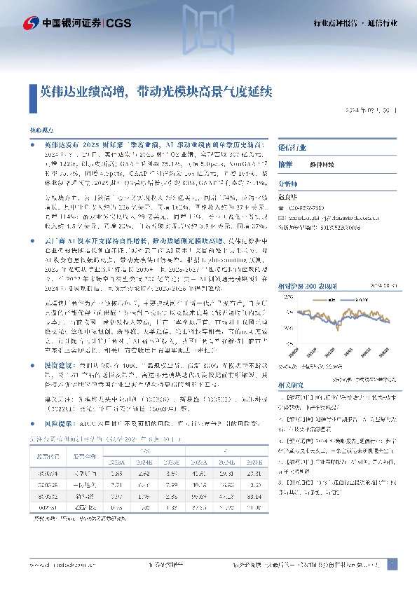 通信行业行业点评报告：英伟达业绩高增，带动光模块高景气度延续