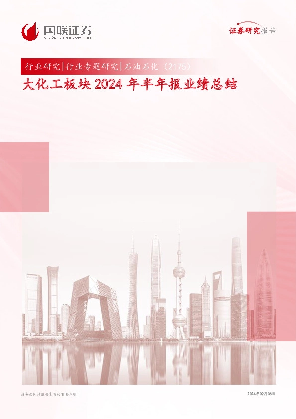 石油石化行业专题研究：大化工板块2024年半年报业绩总结