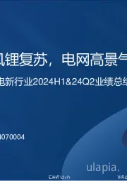电新行业2024H1&24Q2业绩总结:光伏磨底,风锂复苏,电网高景气加速兑现