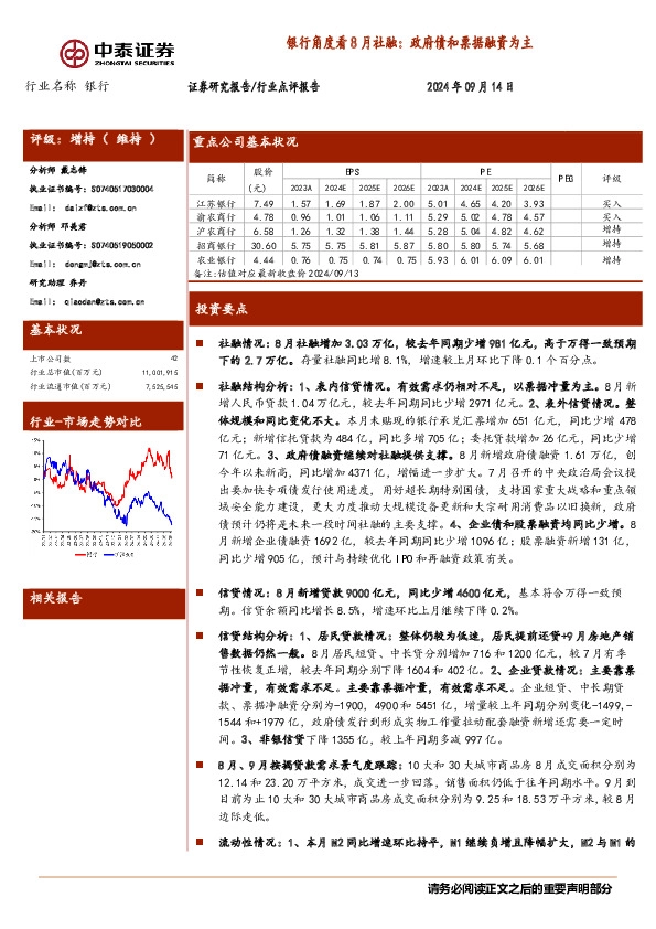银行角度看8月社融：政府债和票据融资为主