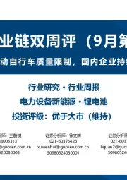 锂电产业链双周评(9月第2期):新国标拟放松铅酸电动自行车质量限制,国内企业持续获得海外储能订单