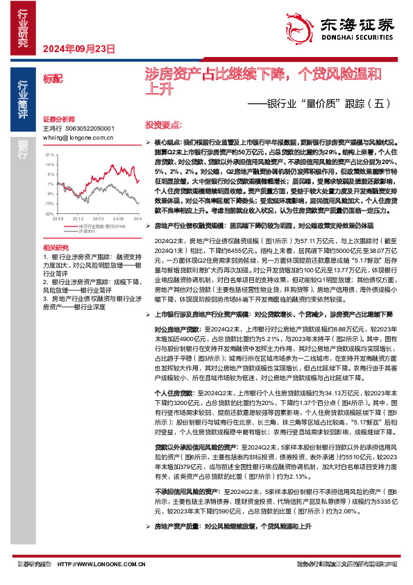 银行业“量价质”跟踪（五）：涉房资产占比继续下降，个贷风险温和上升