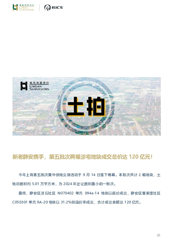 房地产：新老静安携手，第五批次两幅涉宅地块成交总价达120亿元！