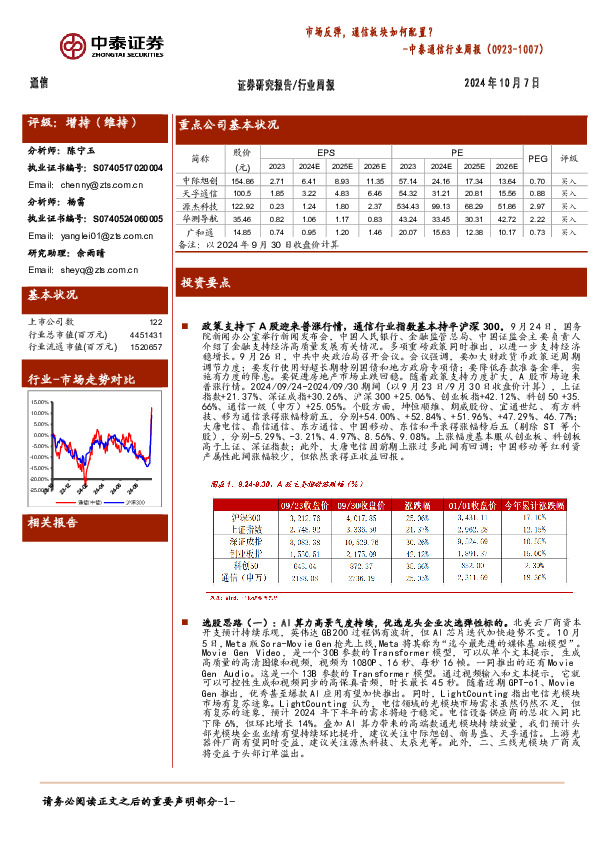 通信行业周报：市场反弹，通信板块如何配置？