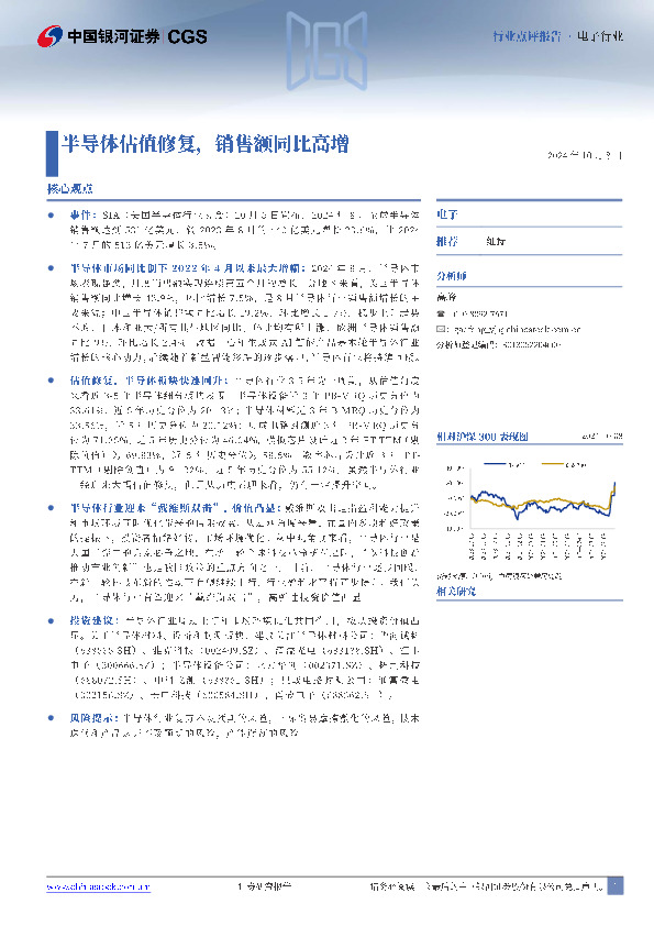 半导体估值修复，销售额同比高增