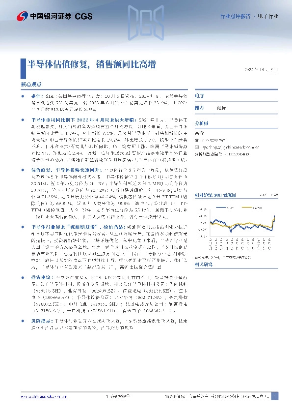 半导体估值修复，销售额同比高增