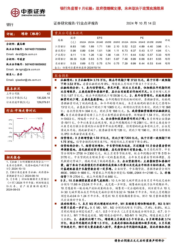 银行角度看9月社融：政府债继续支撑，未来取决于政策实施效果