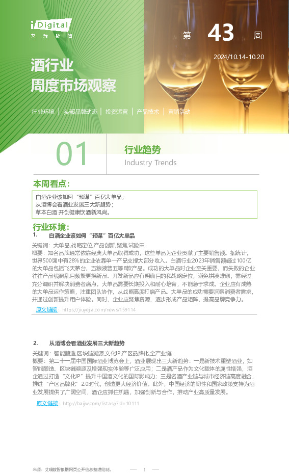 酒行业周度市场观察第43周
