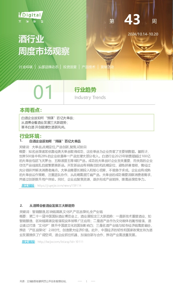 酒行业周度市场观察第43周