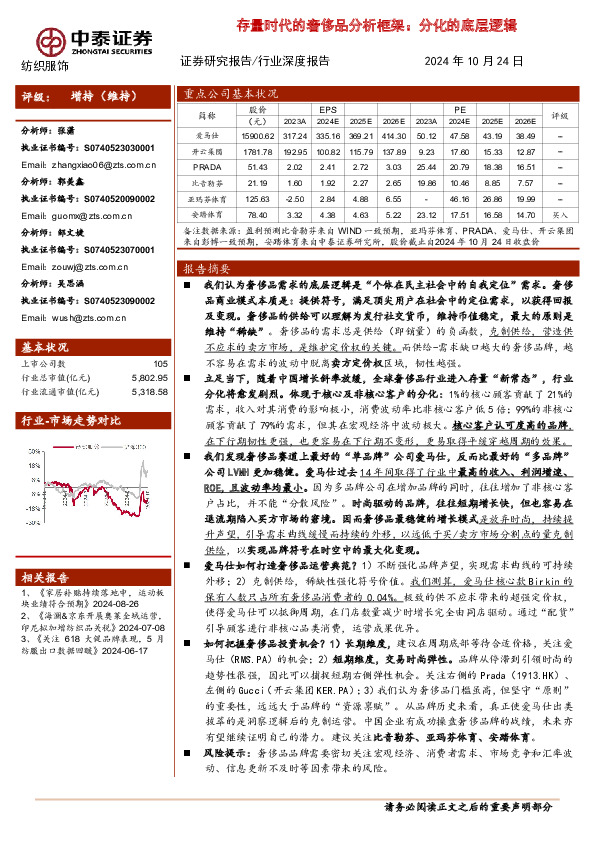 纺织服饰行业深度报告：存量时代的奢侈品分析框架：分化的底层逻辑