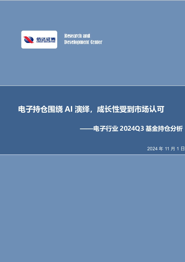 电子行业2024Q3基金持仓分析：电子持仓围绕AI演绎，成长性受到市场认可