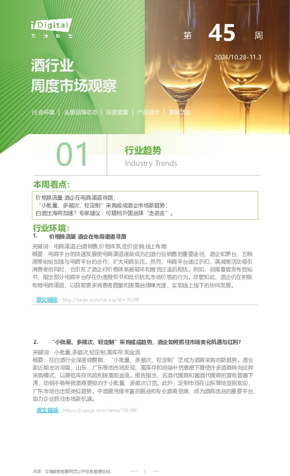 酒行业周度市场观察第45周